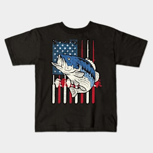 Bass Fish US American Flag Patriotic Fishing Fisherman Kids T-Shirt